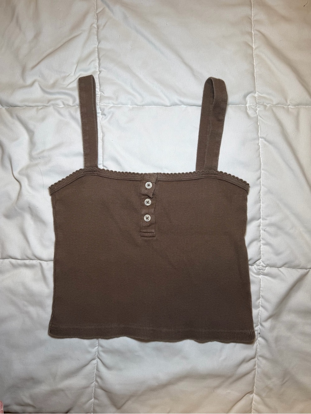 Brandy Melville Brown Ribbed Button-Front Crop Tank